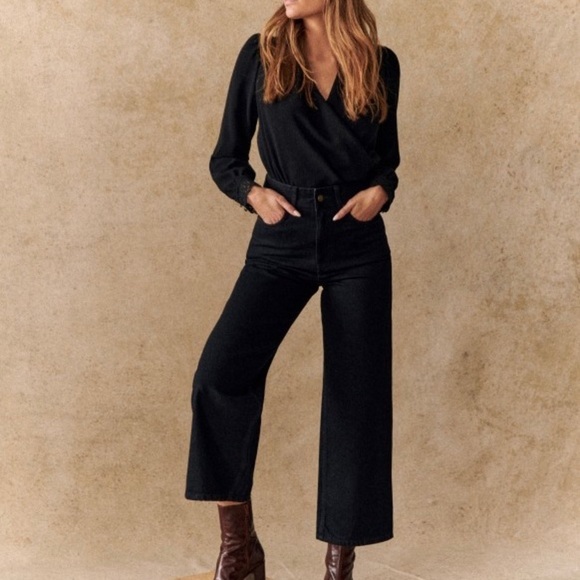 Sezane le Crop Black denim Jeans size 34  US 2 XS - Picture 2 of 9